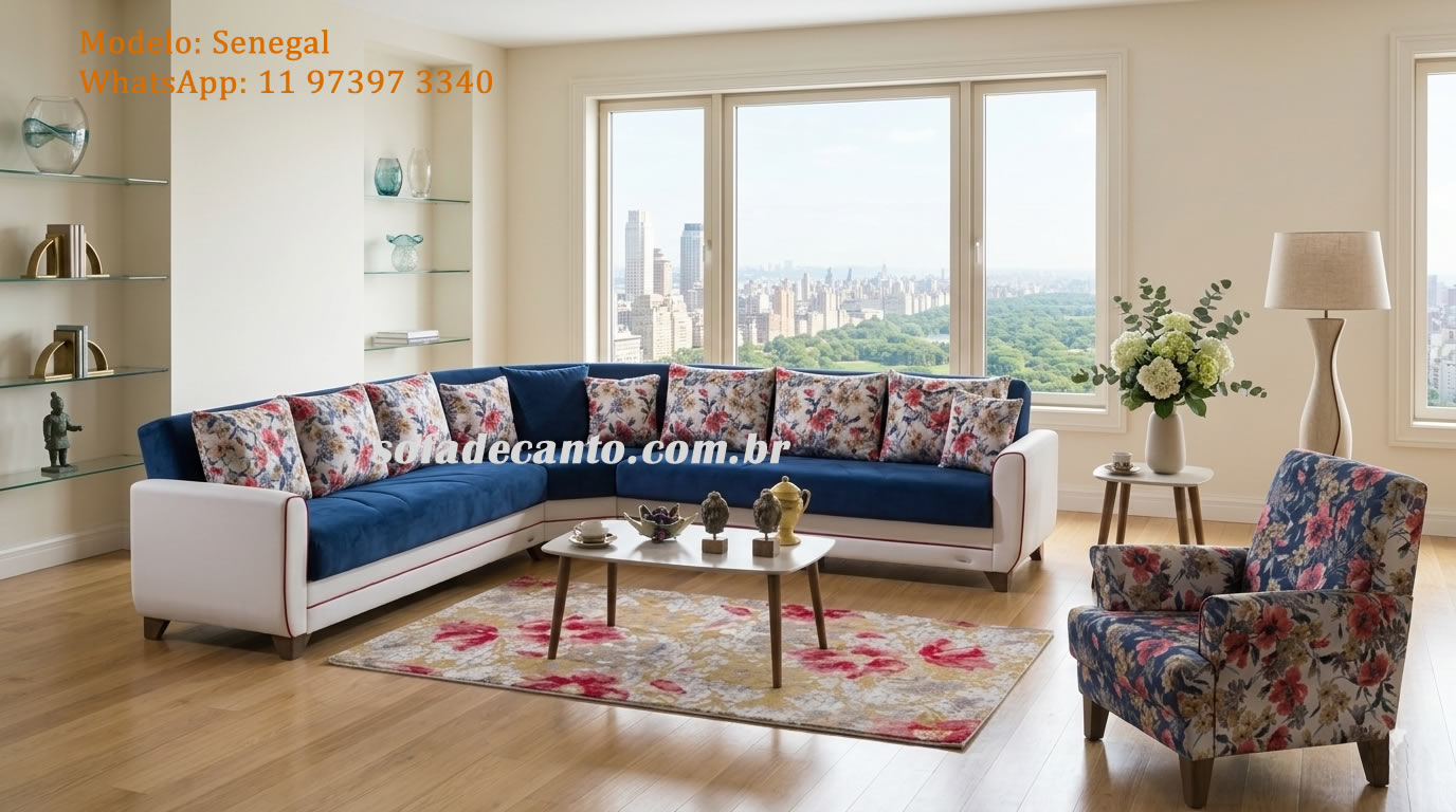 Sofá em L azul com design moderno
