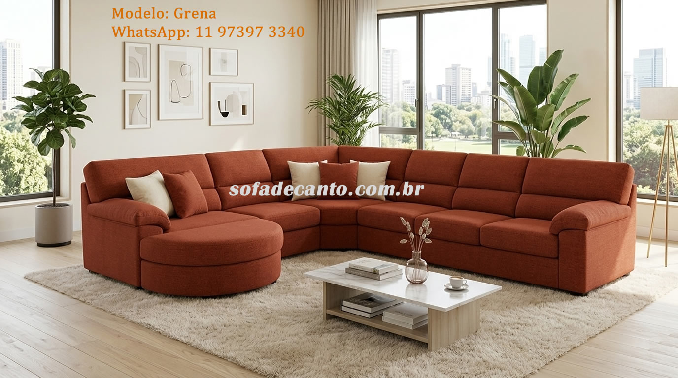 Sofá em L moderno com pufe para sala de estar