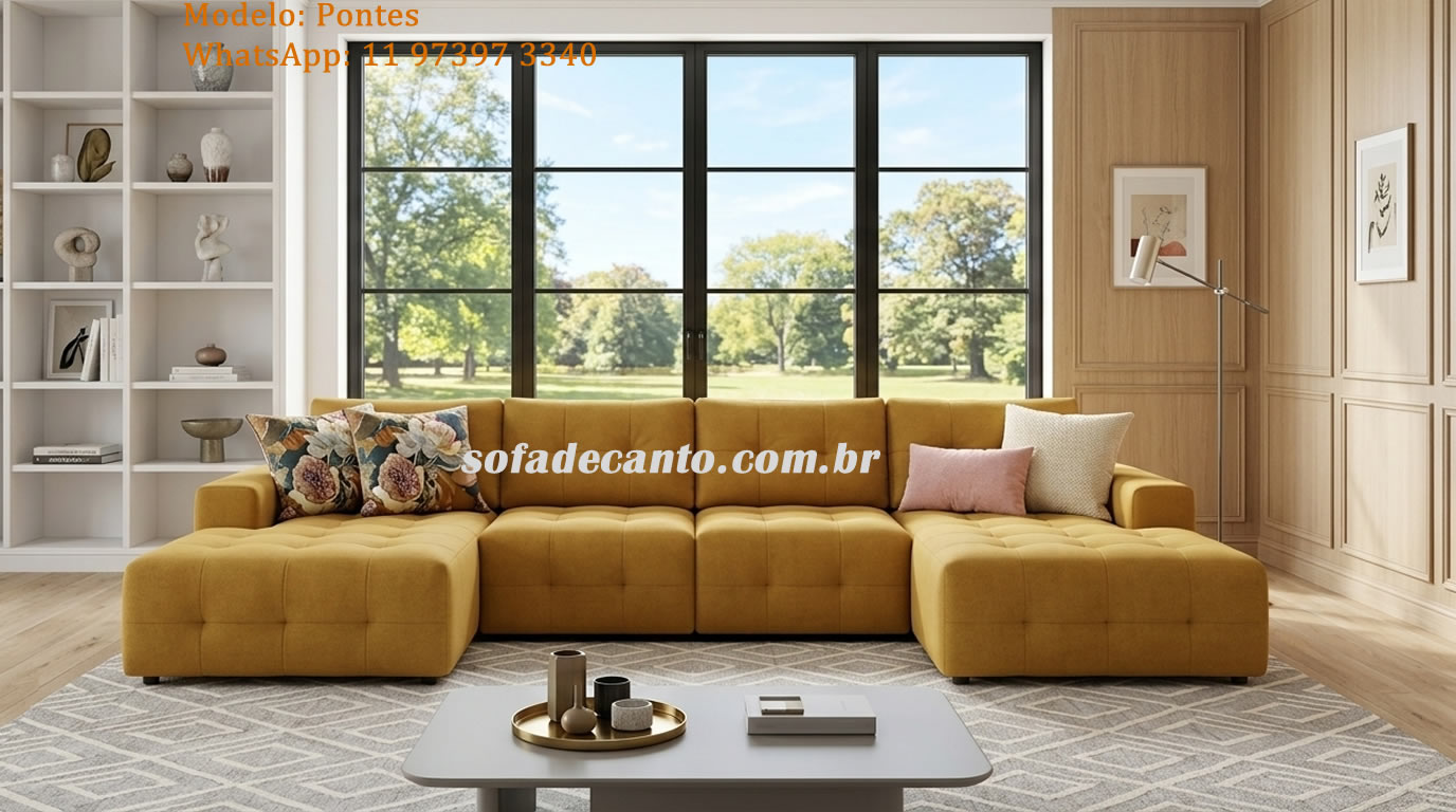 Sofá de canto amarelo para sala moderna