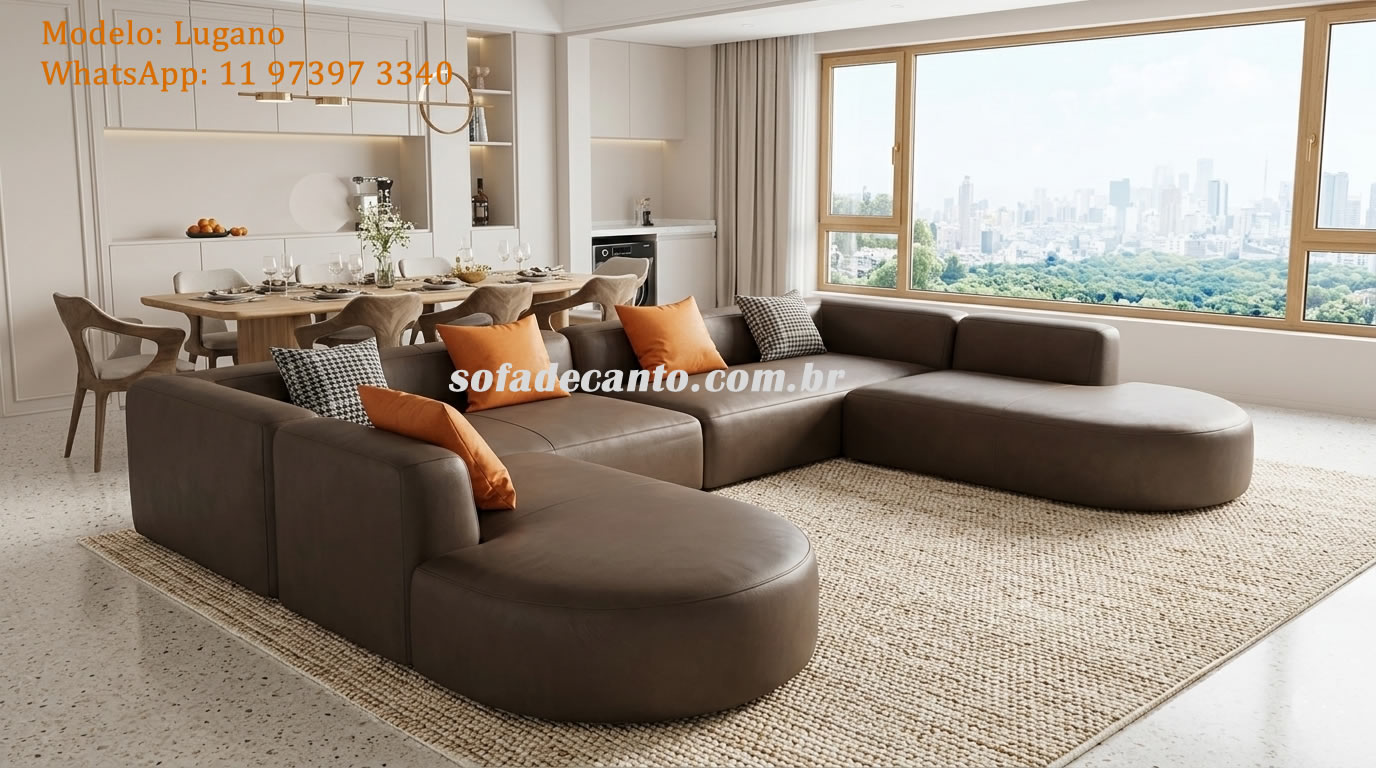 Sofá grande em suede marrom para sala de estar
